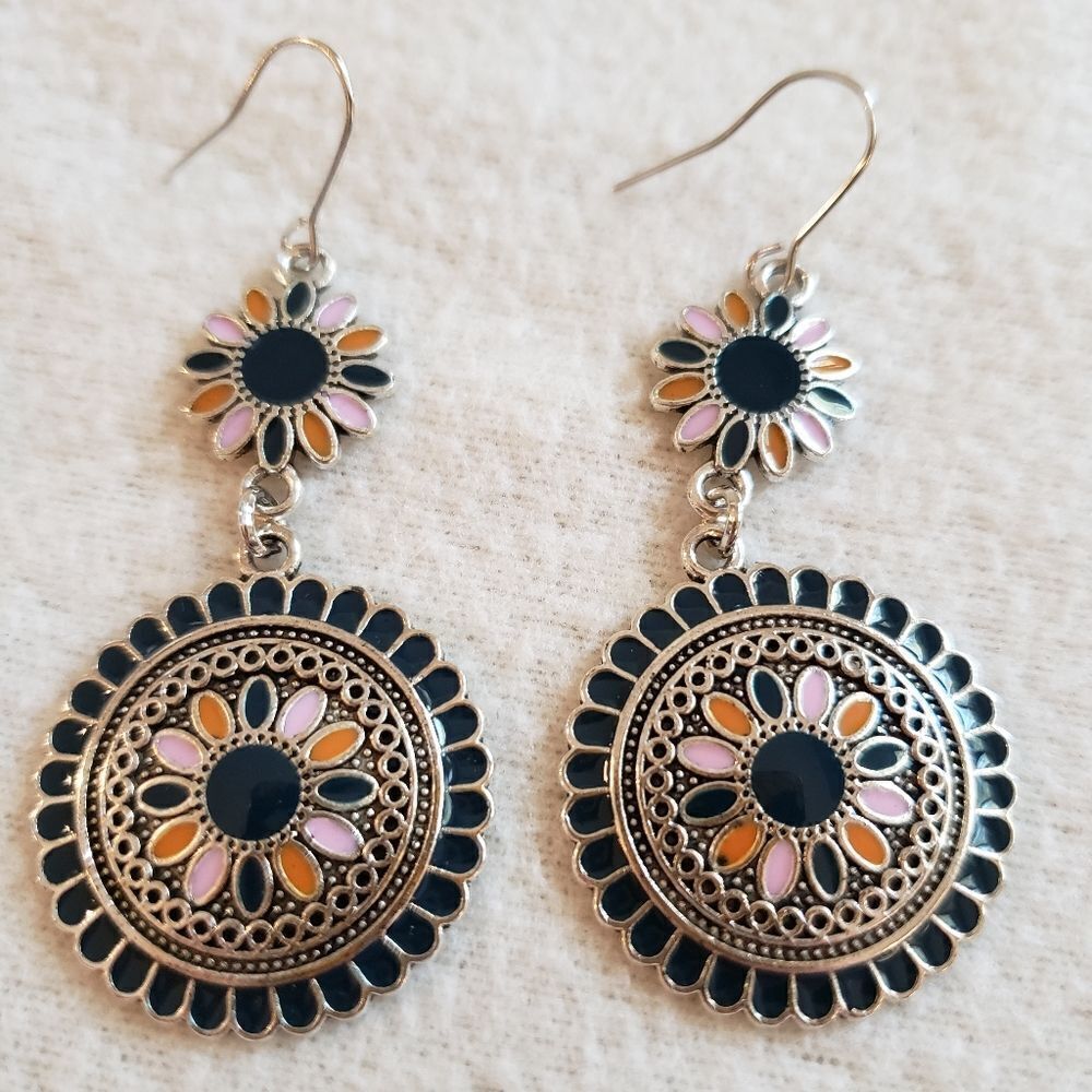 Floral Mandala Drop Earrings